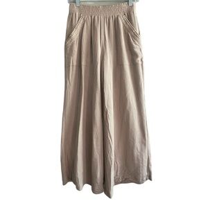 INC PULL ON WIDE LEG CROPPED PANTS Beige Tan Metallic Embroidered Size Small